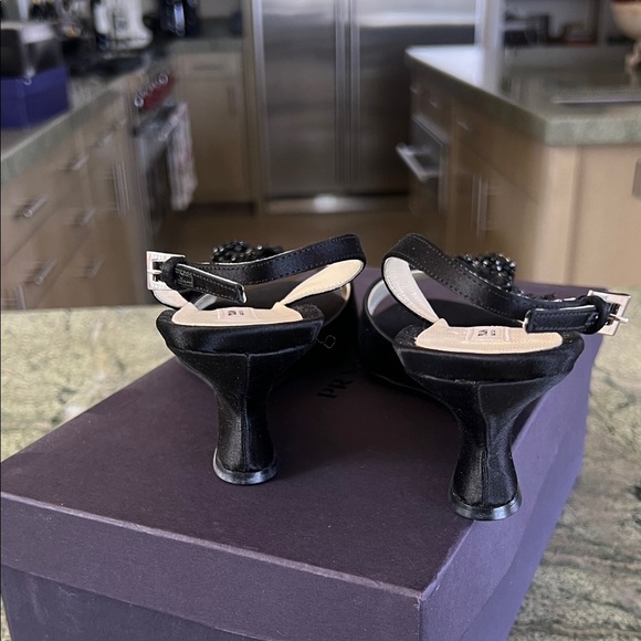 PRADA Black Wedge Sandals with Embellished Detail 38.5 - Picture 6 of 9
